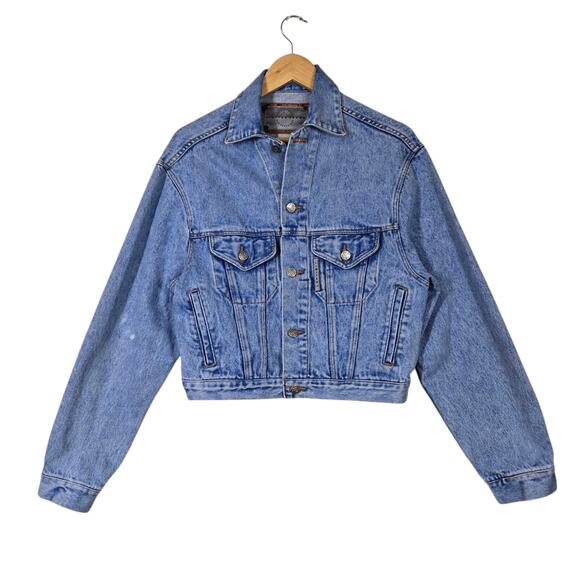 VTG 90s Limited Denim Cropped Jean Jacket sz M Blue Retro Streetwear Biker - Picture 1 of 16